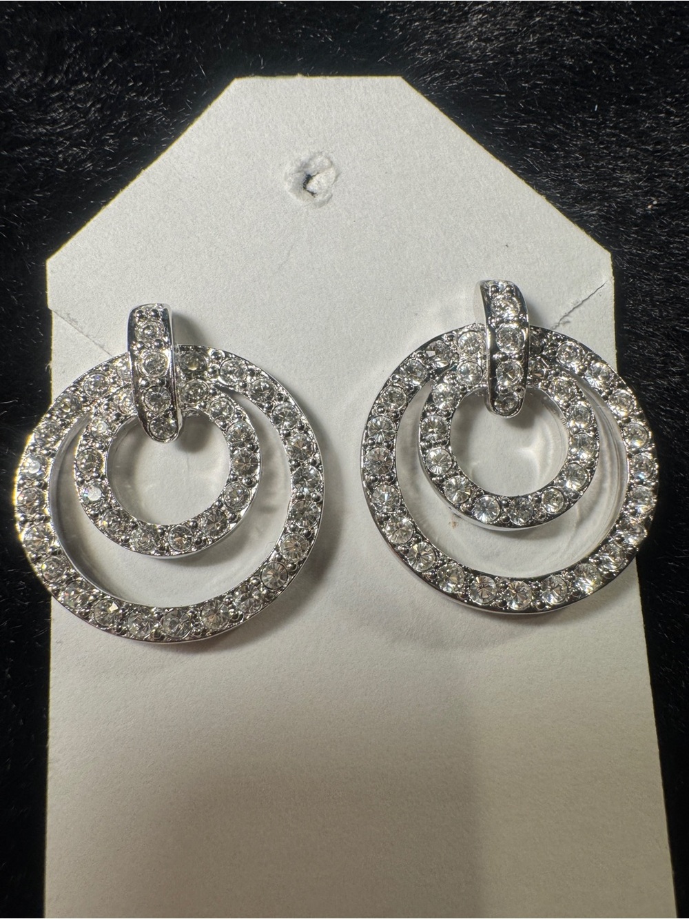 Nolan Miller Silver Crystal Double Hoop Drop Earrings